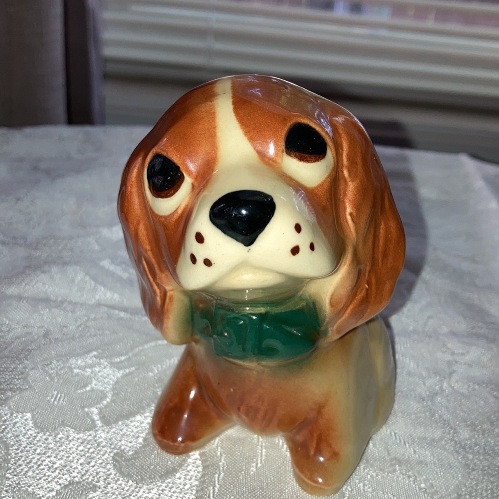 Vintage Dog Figurine Planter Trinket Holder